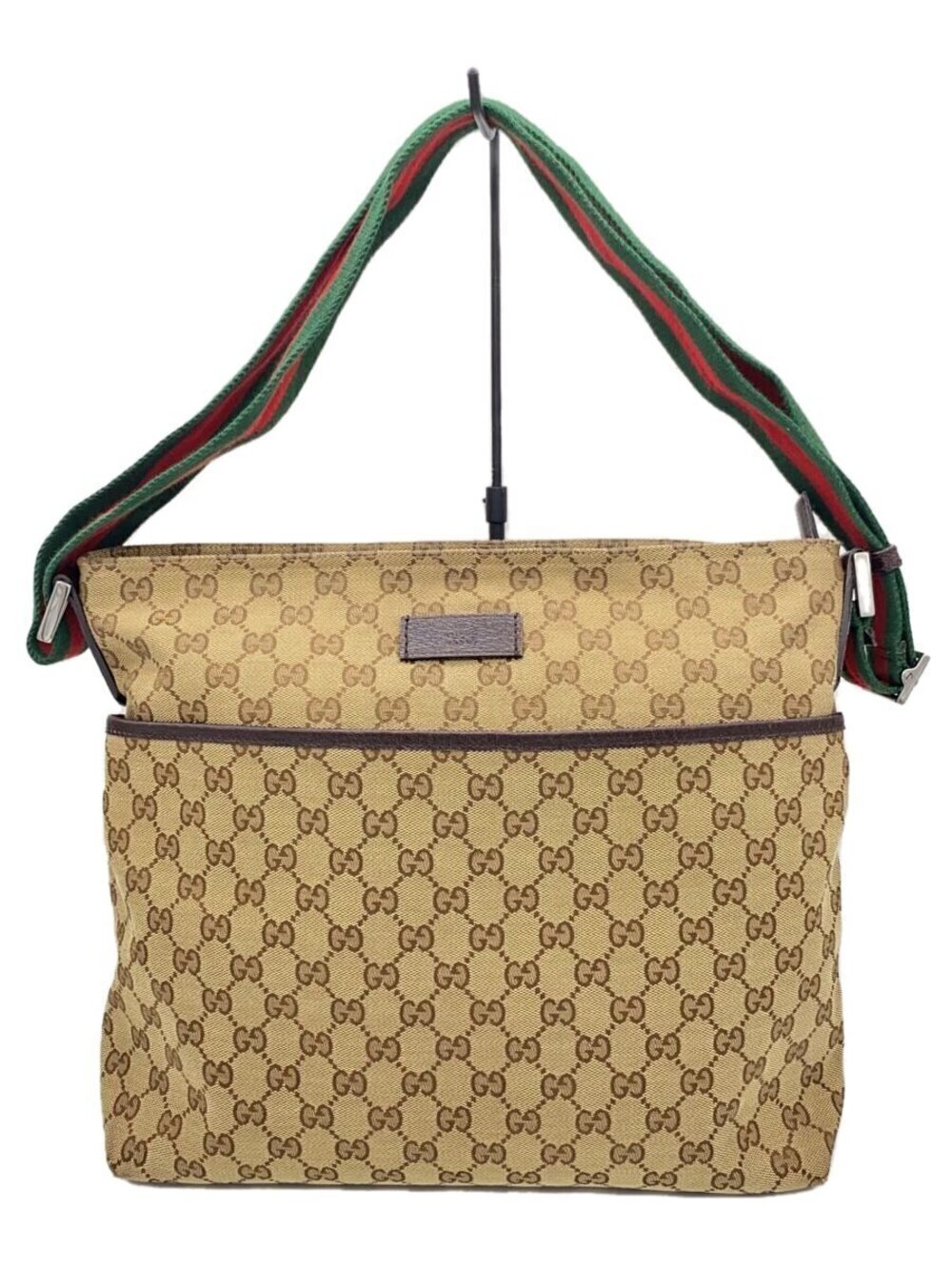 Gucci GG Canvas Messenger Crossbody Bag beige monogram Web Brown